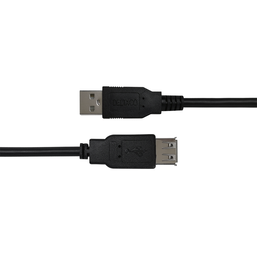 USB Prailginimo kabelis DELTACO USB-A male - USB-A female, 1m, juodas - 2