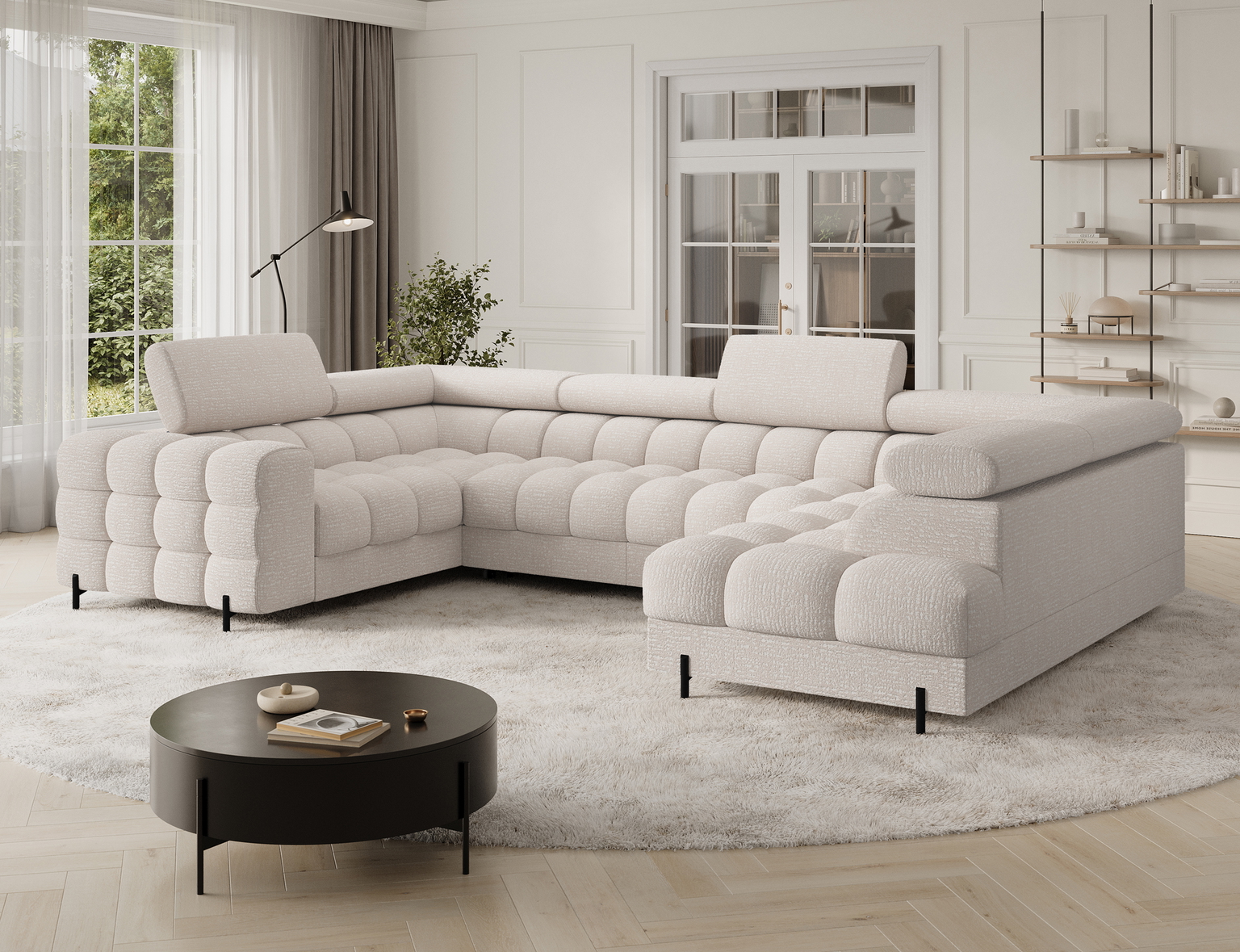 Kampinė sofa - lova Fectory, šviesiai smėlinė, 346 x 205 cm x 93 cm - 4