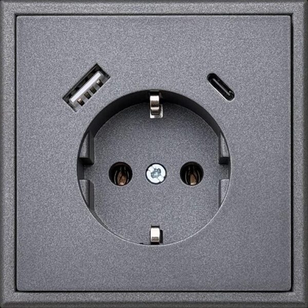 Kištukinis lizdas MODERN, su įžeminimu ir USB A+C krovikliu, juodos matinės sp.-1