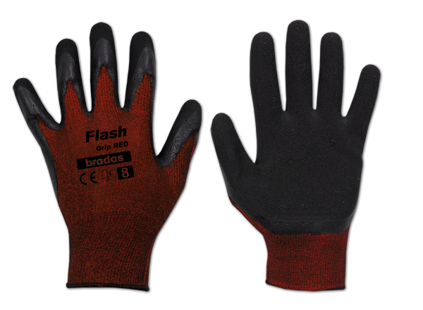 Sodo ir darbo pirštinės Bradas FLASH GRIP RED, 11 dydis, 6 vnt.