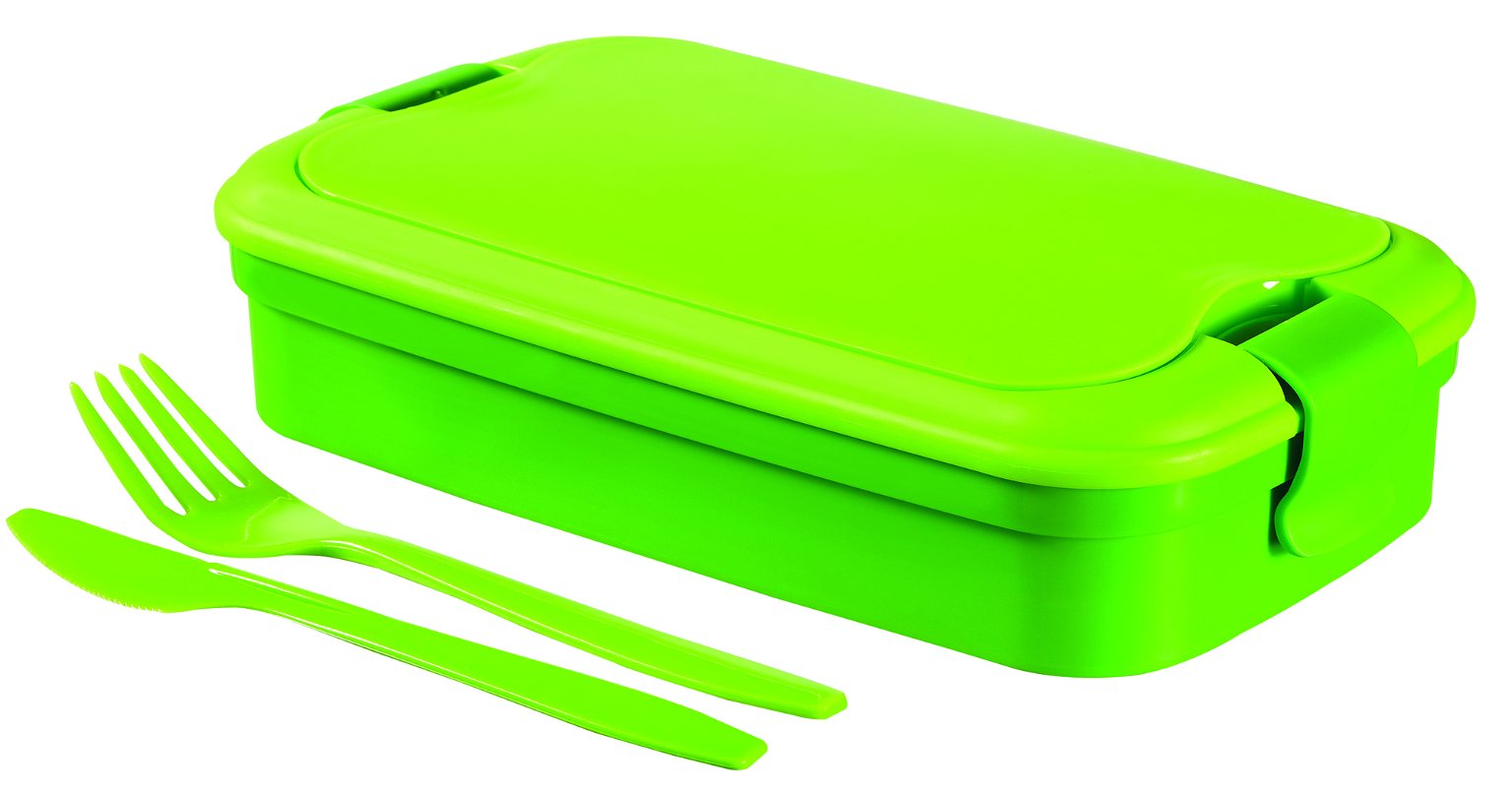 Plastikinė pietų dėžutė su įrankiais CURVER LUNCH&GO, salotinės spalvos, h7 x 23 x 13 cm