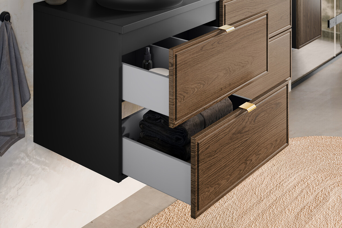 Vonios spintelė COMAD TALIA CASELLA 60, su stalčiais, juod., ąžuolo sp., 60 x 50 x 45,6 cm - 5