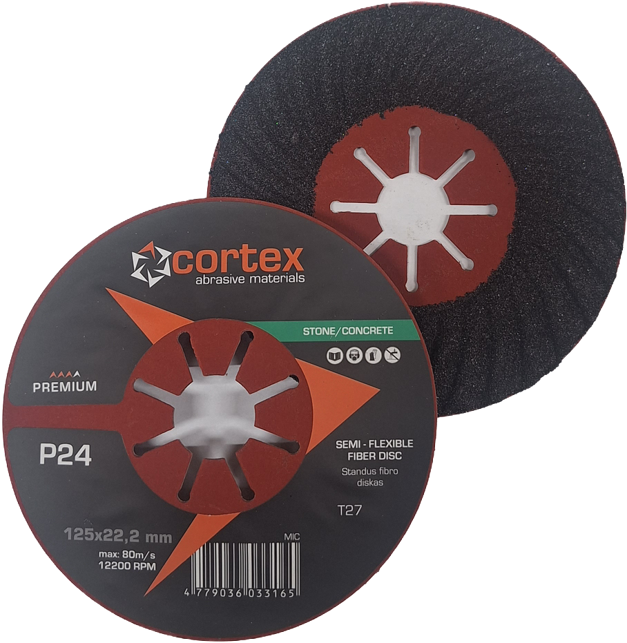 Betono/akmens šlifavimo diskas CORTEX Premium, 125 x 22 mm, P24, fibro-0
