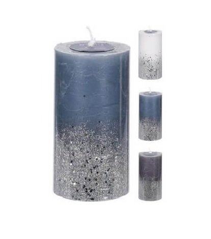 Cilindrinė žvakė GLITTER BLUE, 3 rūšys, 7 x 13 cm