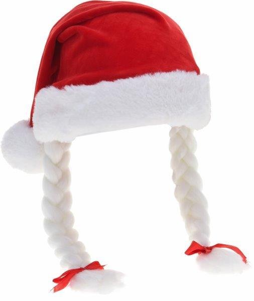 Kalėdinė kepurė, su kasomis, raudonos sp.