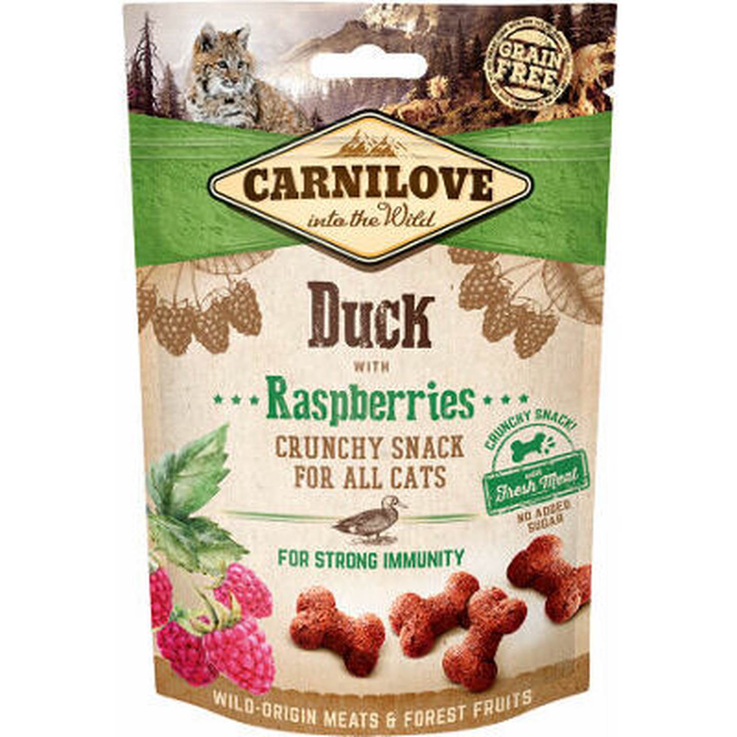 Skanėstas katėms CARNILOVE Duck With Raspberries, su antiena ir avietėmis, 50 g-0