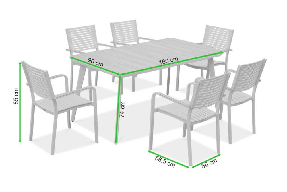 Lauko baldų komplektas TACOMA 160/6, White - 6