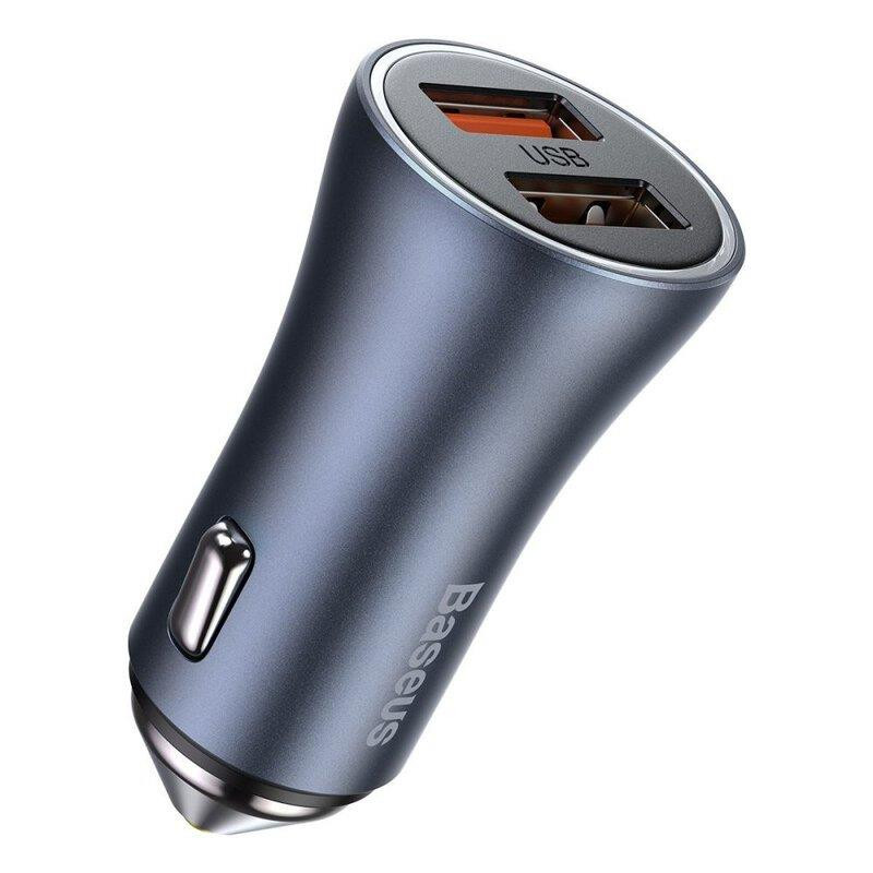 Automobilinis įkroviklis BASEUS, 40 W, 12 - 24 V, 2 x USB QC4.0 SCP FCP AFC, pilkos sp.-0