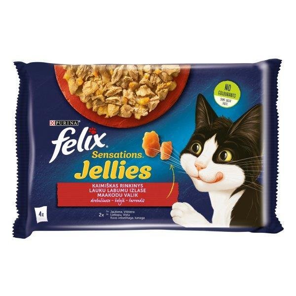 Konservuotas kačių ėdalas FELIX Sensations su mėsa ir padažu 4x85g