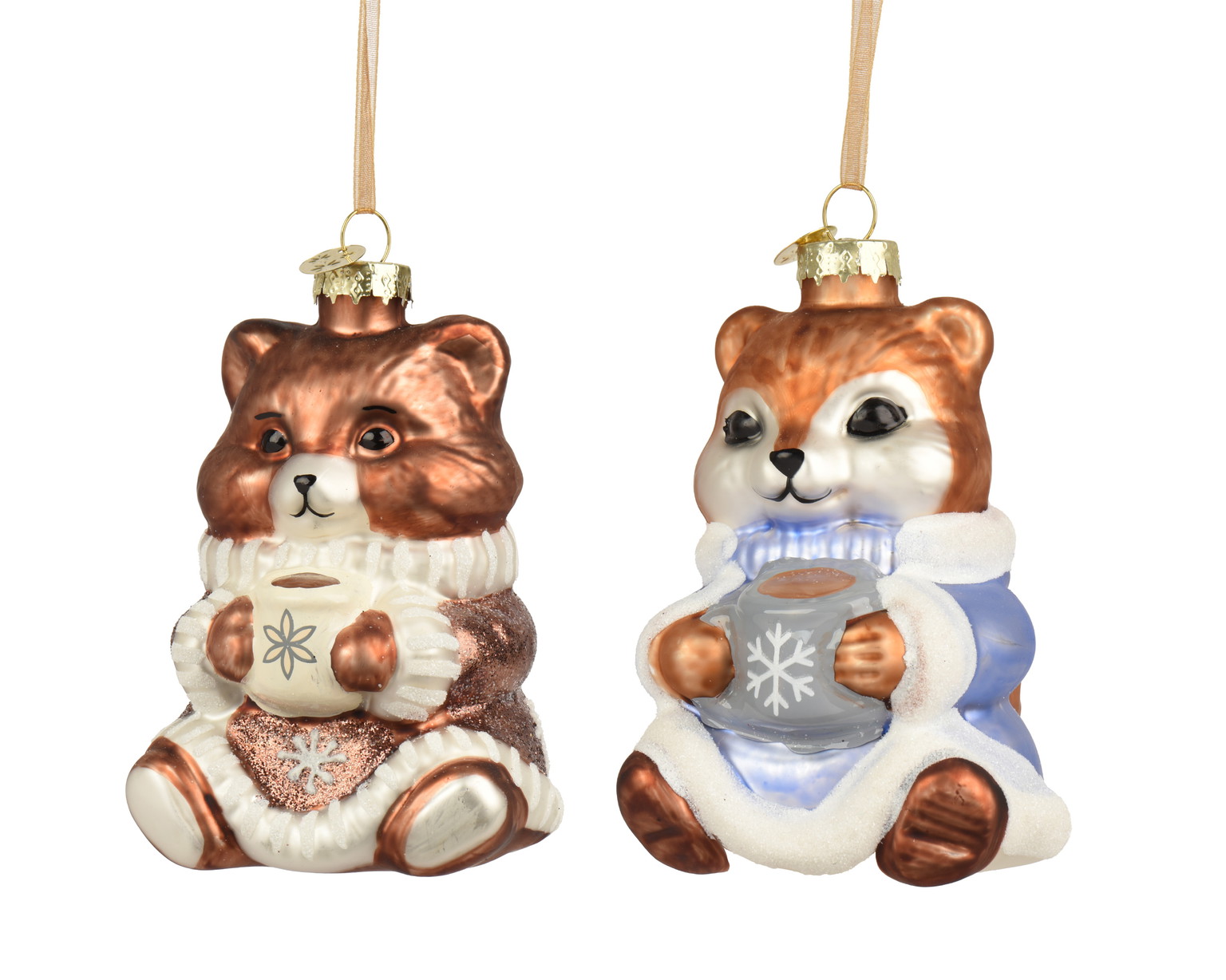 Stiklinis kalėdinis eglės žaisliukas BEAR, 2 rūšių, rudos sp., 7,3 x 8,7 x 10,2 cm, 1 vnt-0