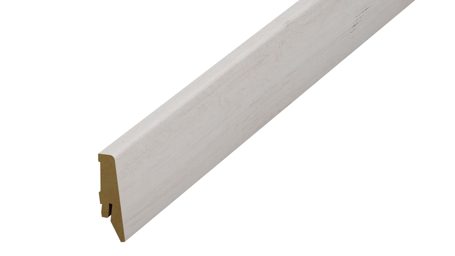 MDF grindjuostė CLIP, Balinto ąžuolo sp., 58mm aukščio, 19mm pločio, 2,4m ilgio