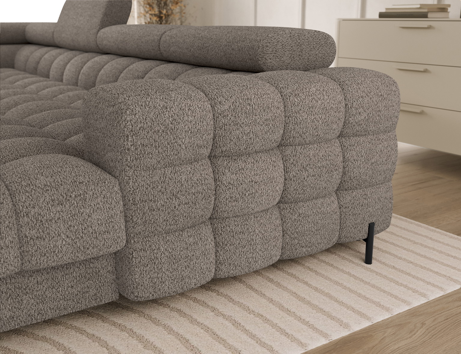 Kampinė sofa - lova Feraria Royal 20, rusva spalva, dešininė, 202 x 358 cm x 93 cm - 7