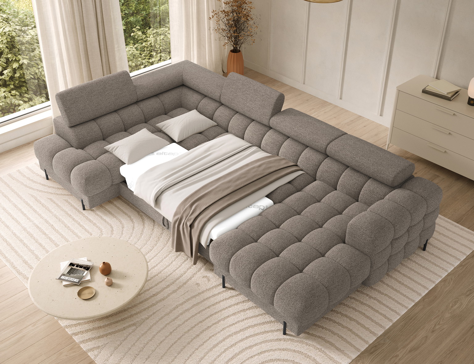 Kampinė sofa - lova Feraria Royal 20, rusva spalva, dešininė, 202 x 358 cm x 93 cm - 5