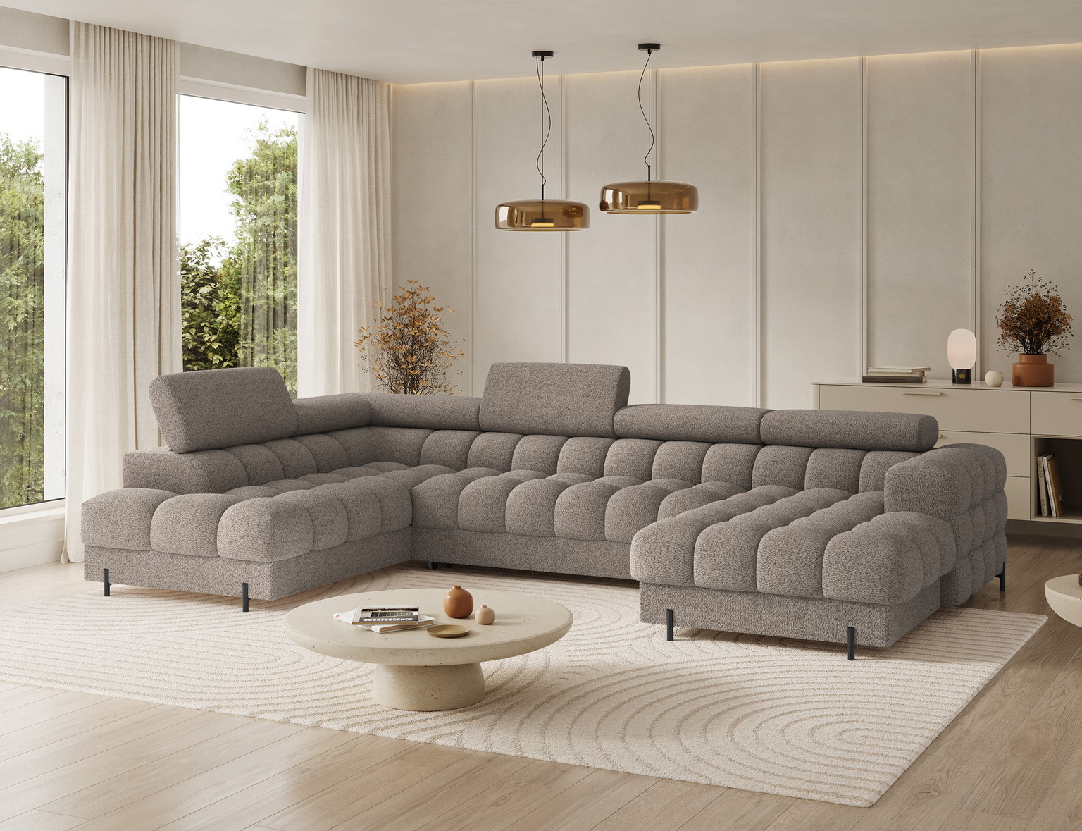 Kampinė sofa - lova Feraria Royal 20, rusva spalva, dešininė, 202 x 358 cm x 93 cm - 4