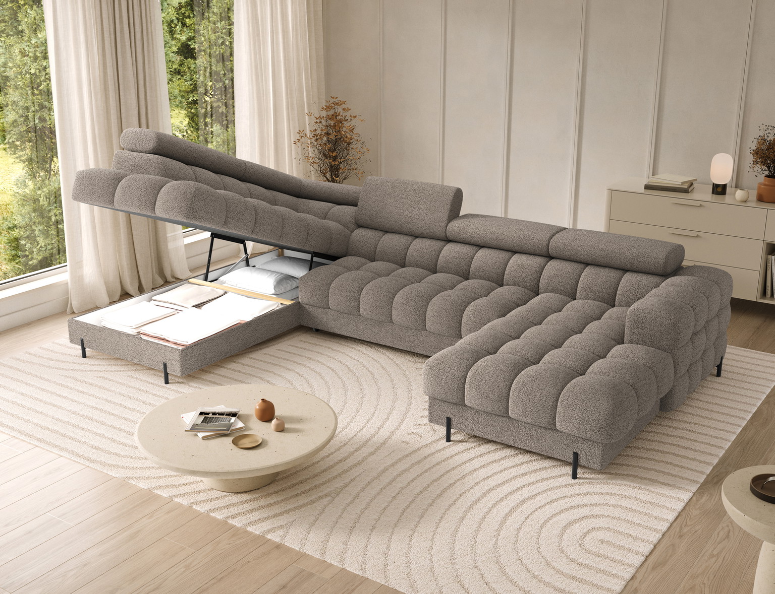 Kampinė sofa - lova Feraria Royal 20, rusva spalva, dešininė, 202 x 358 cm x 93 cm - 6