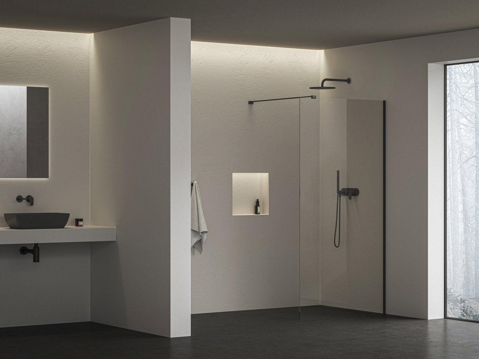 Dušo sienelė RAVAK Walk-In Air Wall 90, skaidrus stiklas 6 mm, juodos sp. rėmas, 90 x 200 cm-0