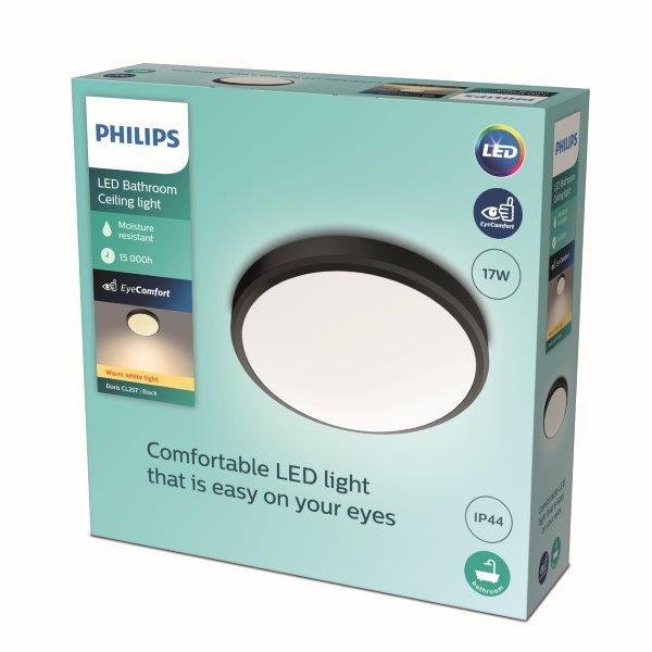 Plafoninis LED šviestuvas PHILIPS DORIS, 17 W, 2700 K, 1500 lm, IP44, juodos sp., Ø31,3 cm - 2