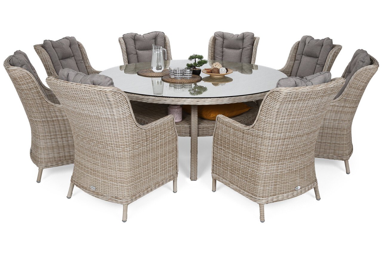 Lauko baldų komplektas Bristol Round Elegant 180 cm, stalas ir 8 kėdės, Beige/Beige Melange