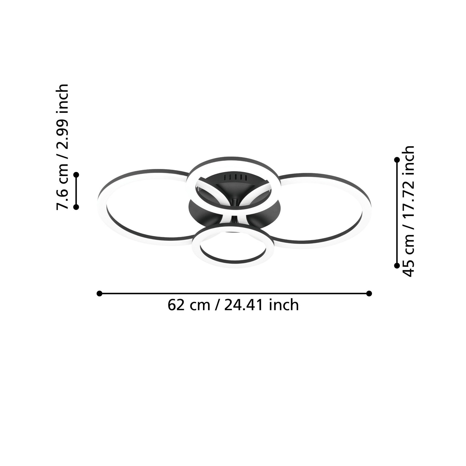 Lubinis LED šviestuvas EGLO Parrapos, 41W, 3545K, 5800lm, juodos sp., 61,5x45x8 cm - 5