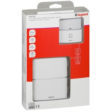 Belaidis durų skambutis LEGRAND 30 melodijų, 80dB, IP20, 3 x AA, 200m., baltos sp.-0