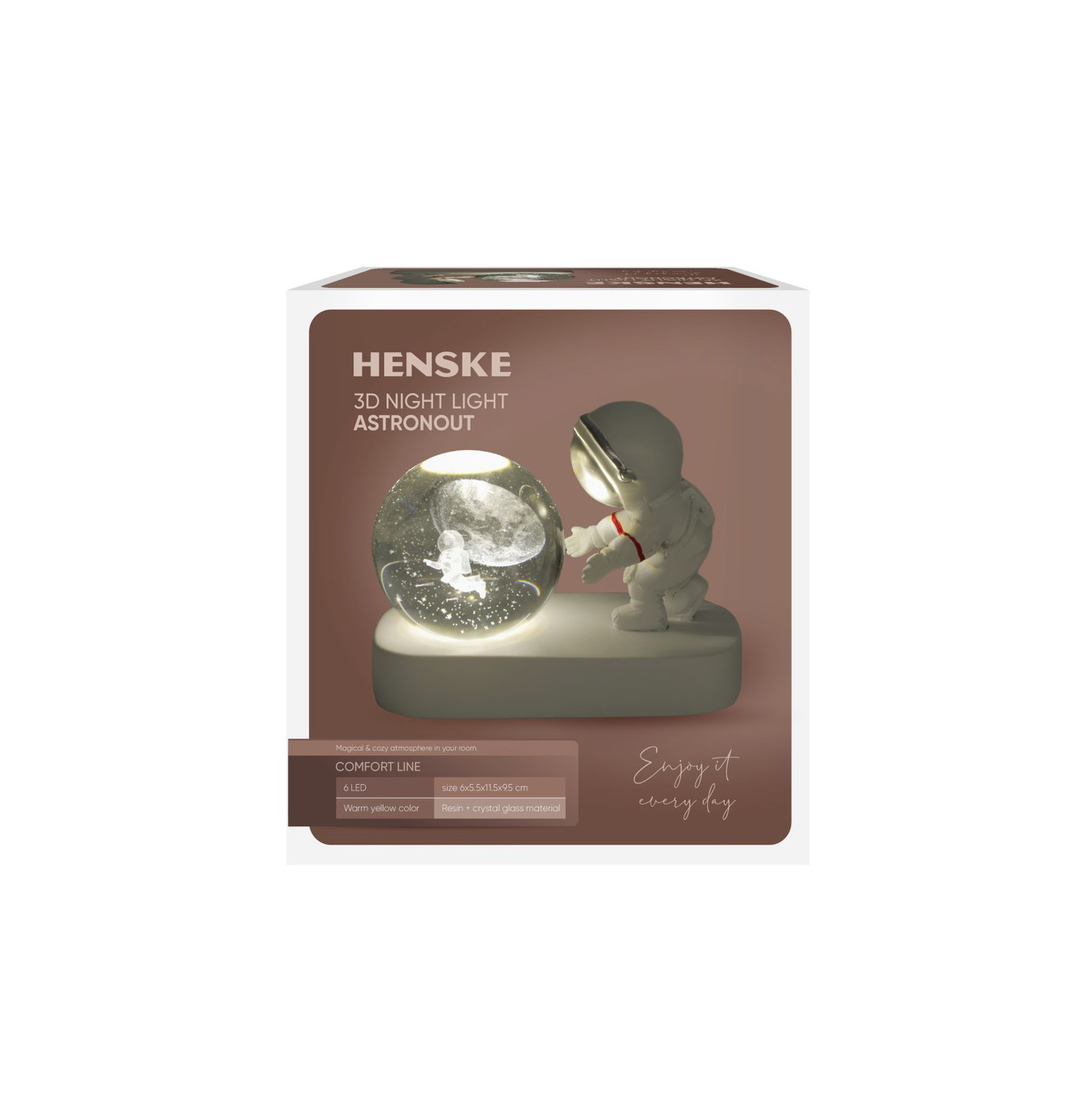 Pakraunamas LED naktinis šviestuvas, HENSKE 3D ASTRONAUT CRYSTAL BALL, 6 LED-1