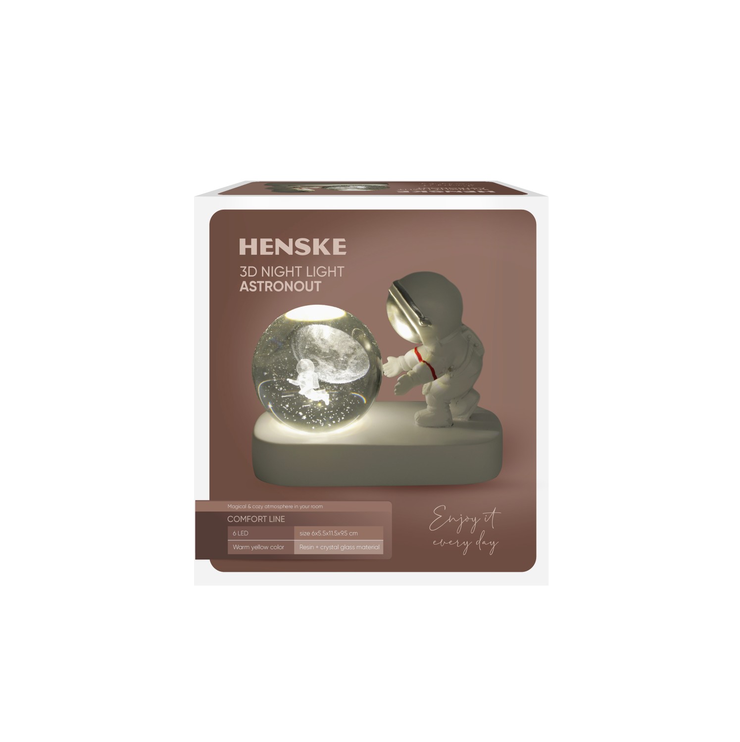 Pakraunamas LED naktinis šviestuvas, HENSKE 3D ASTRONAUT CRYSTAL BALL, 6 LED-1