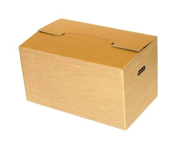 Kartoninė dėžė 62 x 37 x 34 cm, su rankenomis, atlaiko iki 50 kg,