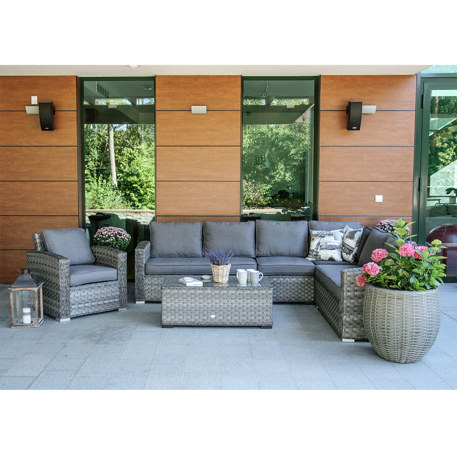 Lauko dvivietė sofa GENEVA su dešininiu porankiu, 81x132xH78cm,  pilka - 4