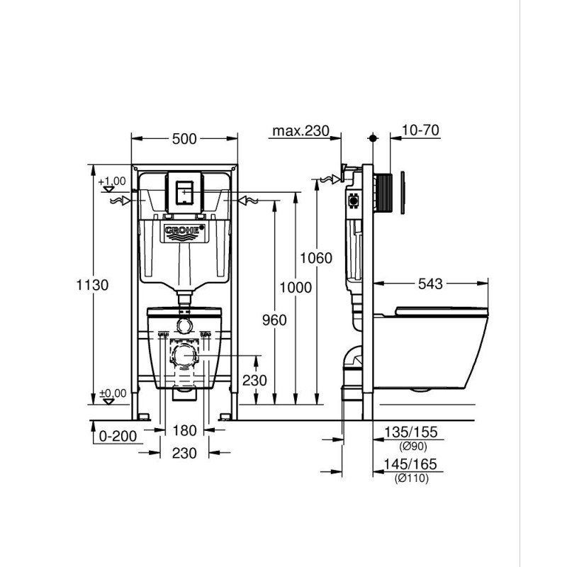 Unitazo kompl. GROHE: pot. rėmas, unitazas BAUEDGE Ceramic, l. nusileidž. d., chrom. mygt.-1