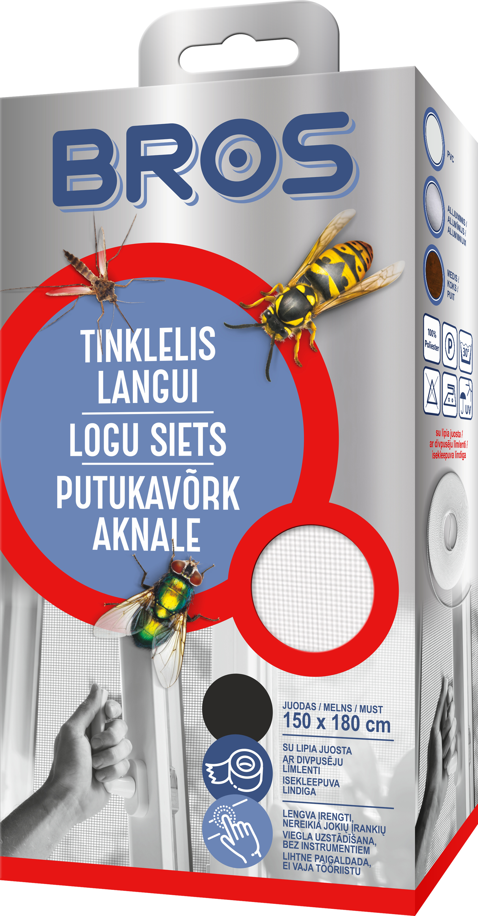 Apsauginis langų tinklelis BROS, juodos sp., 150 x 180 cm-0