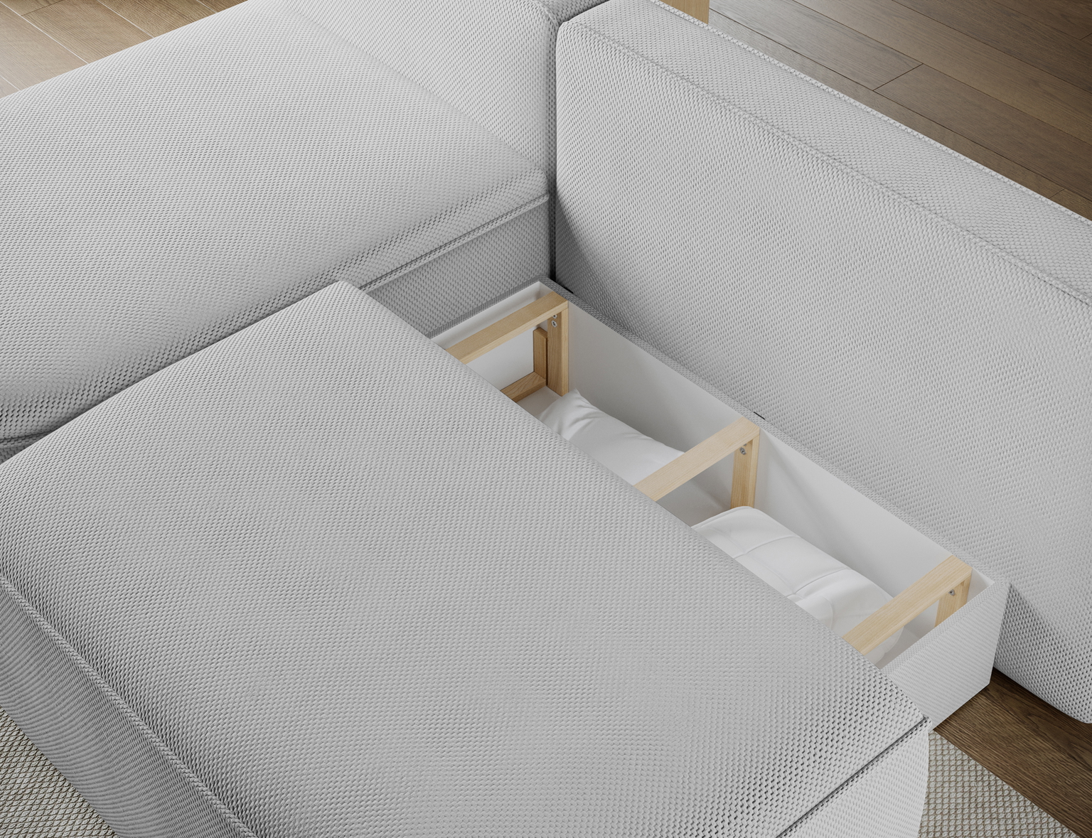 Kampinė sofa - lova Livosa Calmora 04, pilka sp., kairinė, 144 x 220 cm x 93 cm - 7