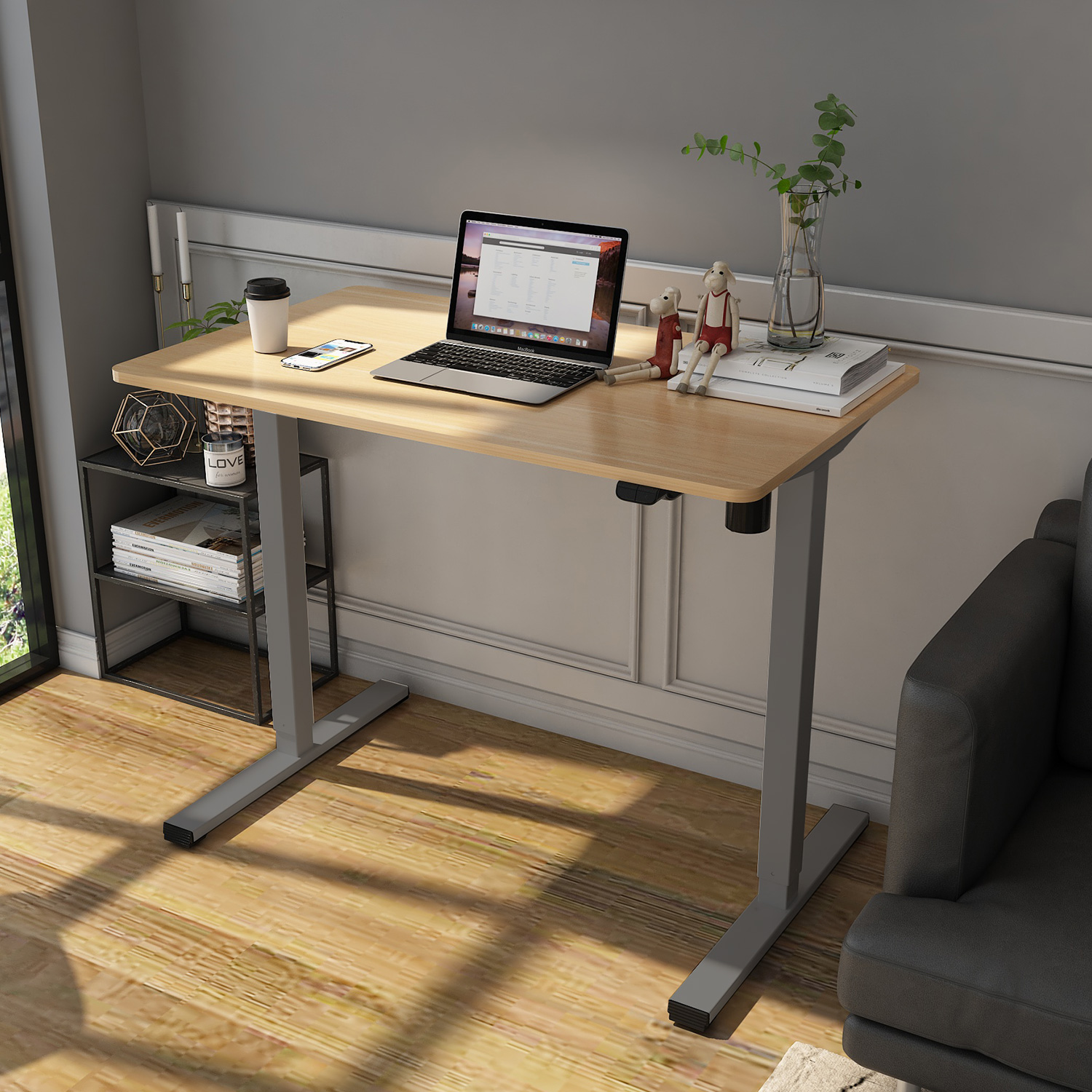 Reguliuojamo aukščio rašomasis stalas ERGO OPTIMAL su 1 varikliu, 120x60 cm, pilka/ąžuolo - 5