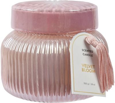 Kvepianti žvakė stikliniame indelyje TASSEL, rožinės sp., 10,5 x 12,4 cm-0