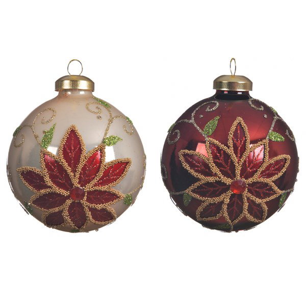 Kalėdinis eglės žaisliukas POINSETTIA, įv. spalvų, 8 cm, 3 vnt.-1
