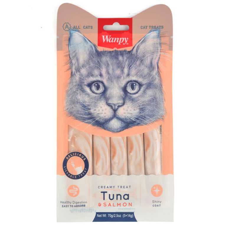 Skanėstas katėms WANPY Creamy, su tunu ir lašiša, 70 g-0