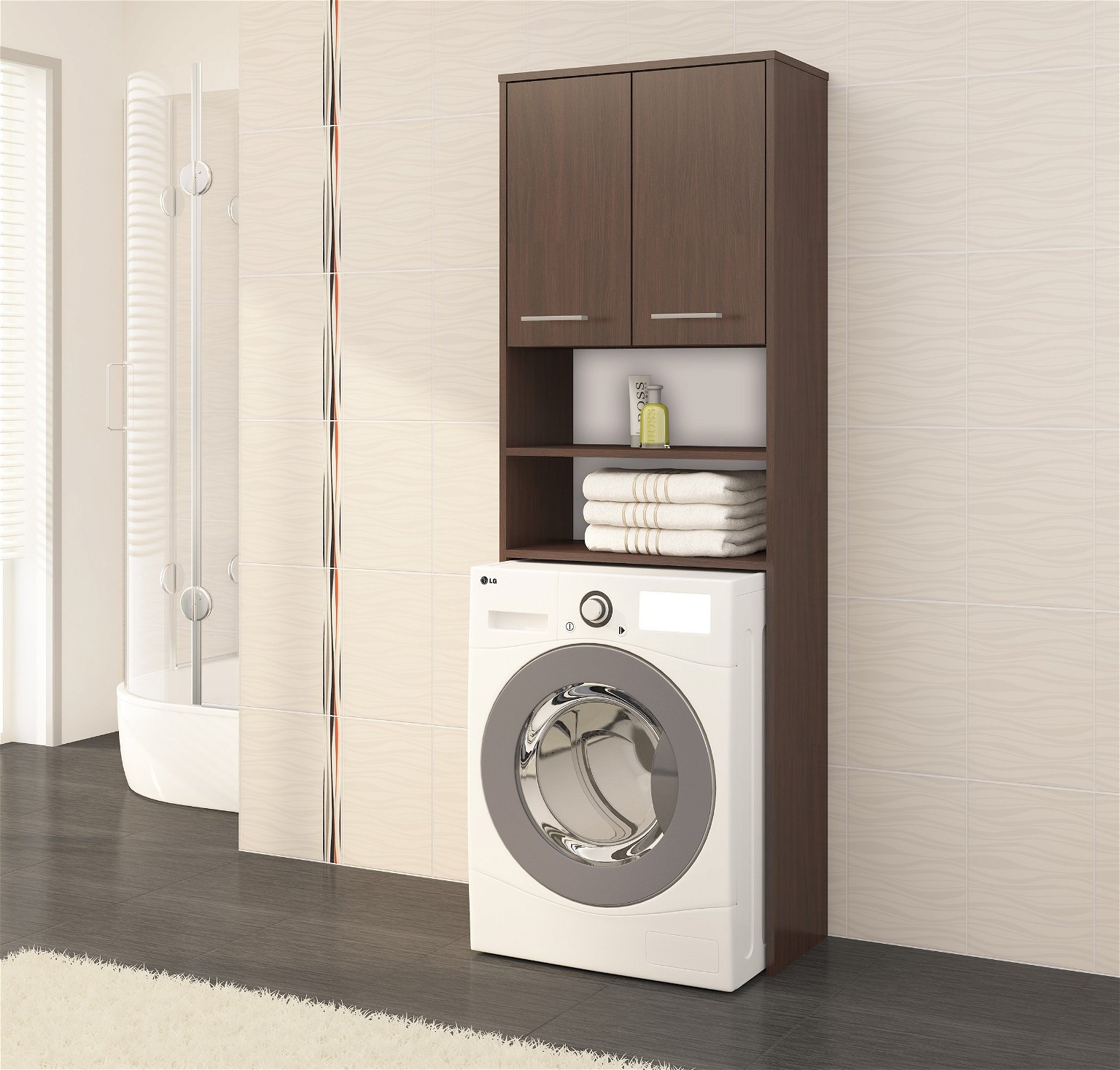 Pastatoma vonios spintelė virš skalbimo mašinos FIN 2D, 60 cm, venge - 5