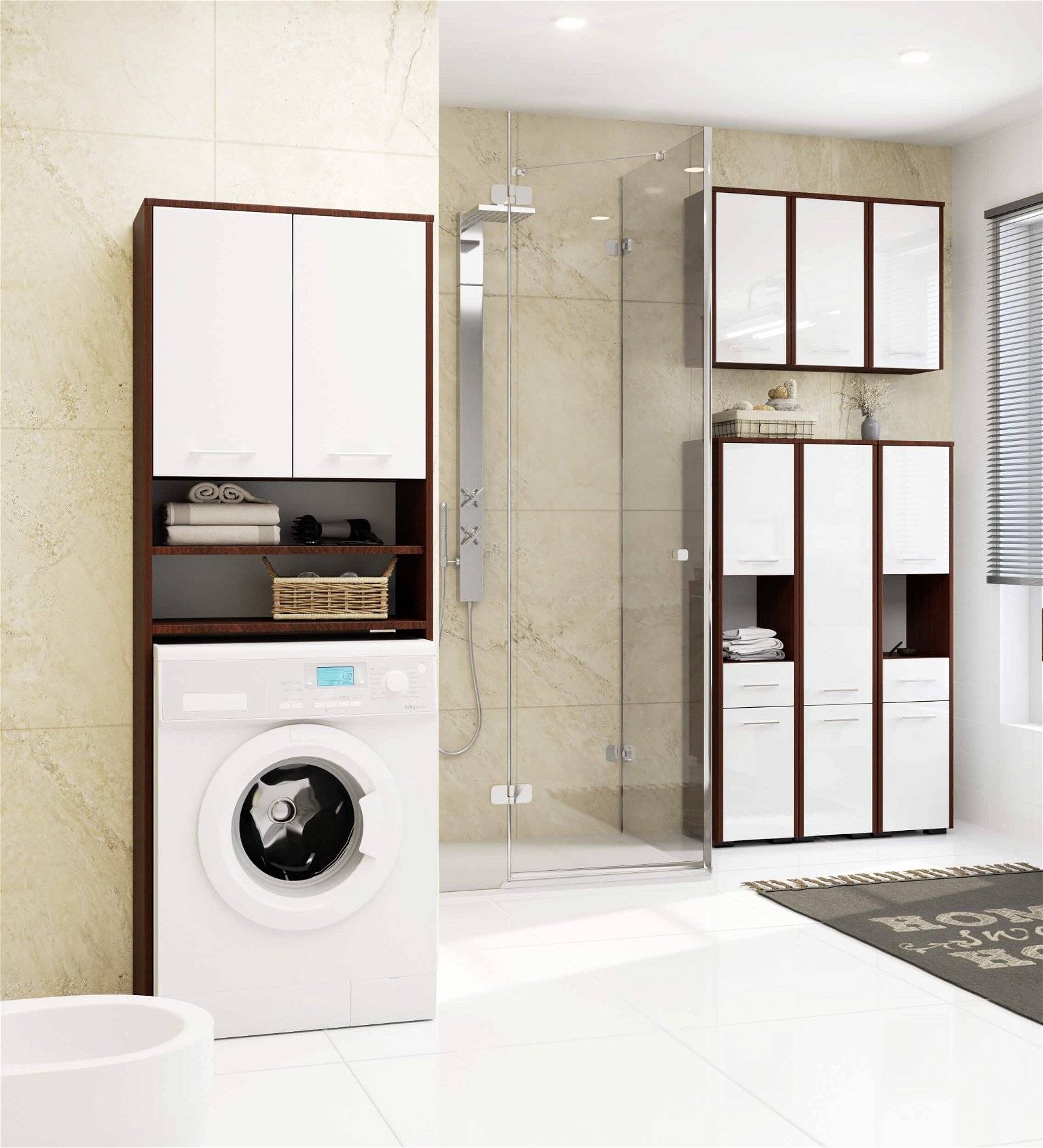 Pastatoma vonios spintelė virš skalbimo mašinos FIN 2D, 60 cm, venge/balta blizgi - 7