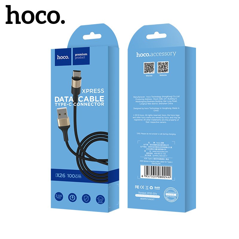 Automobilinis USB kabelis HOCO X26 Type-C, 1,0 m