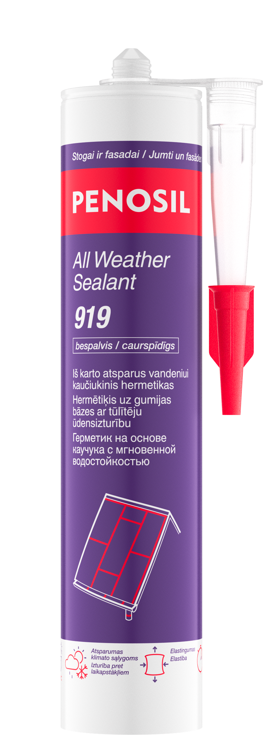 Vandeniui atsparus hermetikas PENOSIL ALL WEATHER SEALANT 919, bespalvis, 300 ml-0