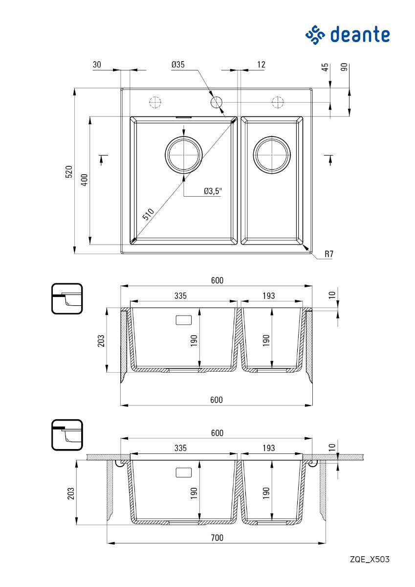 Deante granitinė virtuvinė plautuvė Deante Eridan ZQE G503, Metallic graphite - 2