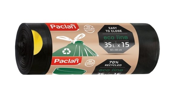 Šiukšlių maišai PACLAN užtraukiami, juodos sp., 35 L x 15 vnt.-0