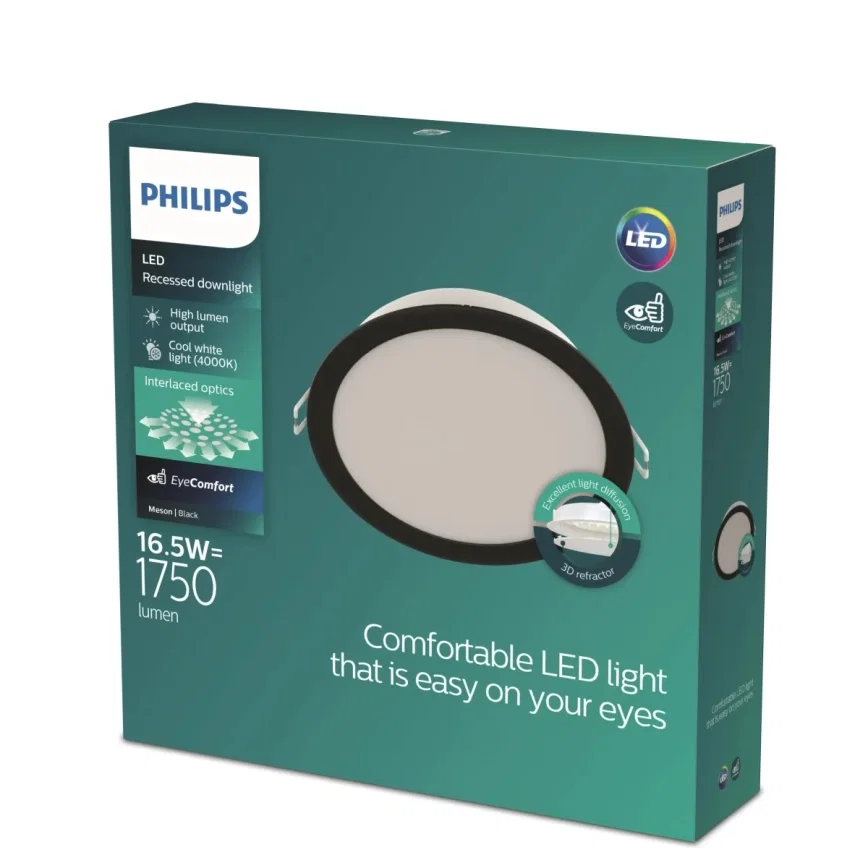 Įleidžiama LED panelė PHILIPS MESON, 16,5 W, 4000 K, 1750 lm, juodos sp., ø 16,5 cm - 3
