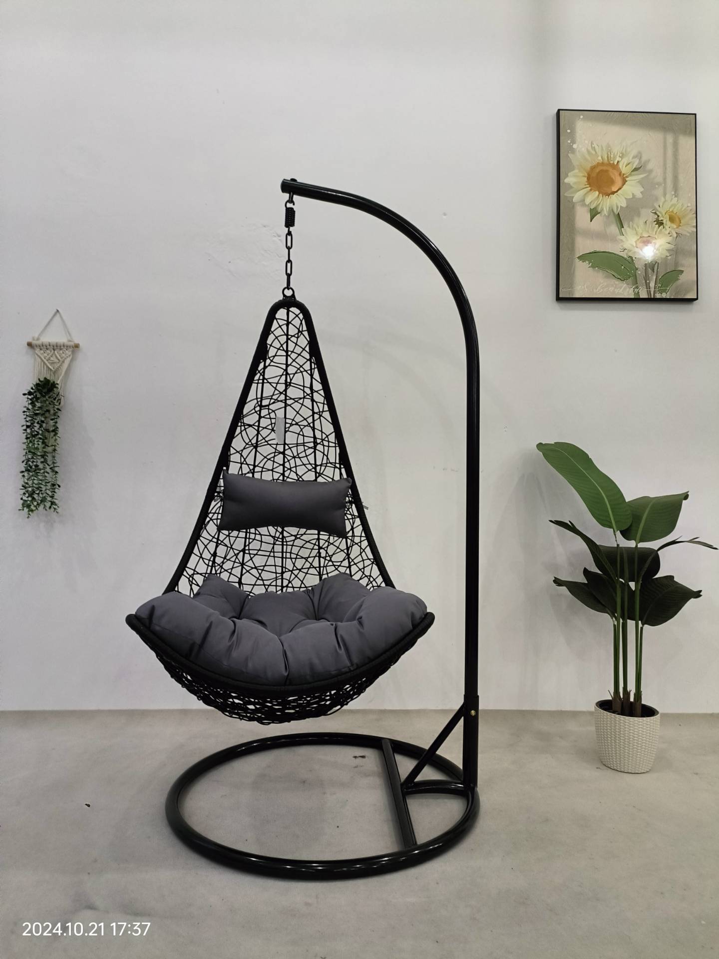 Pakabinamas krėslas, lašo formos, pilkos sp., 195 x 95 cm - 6