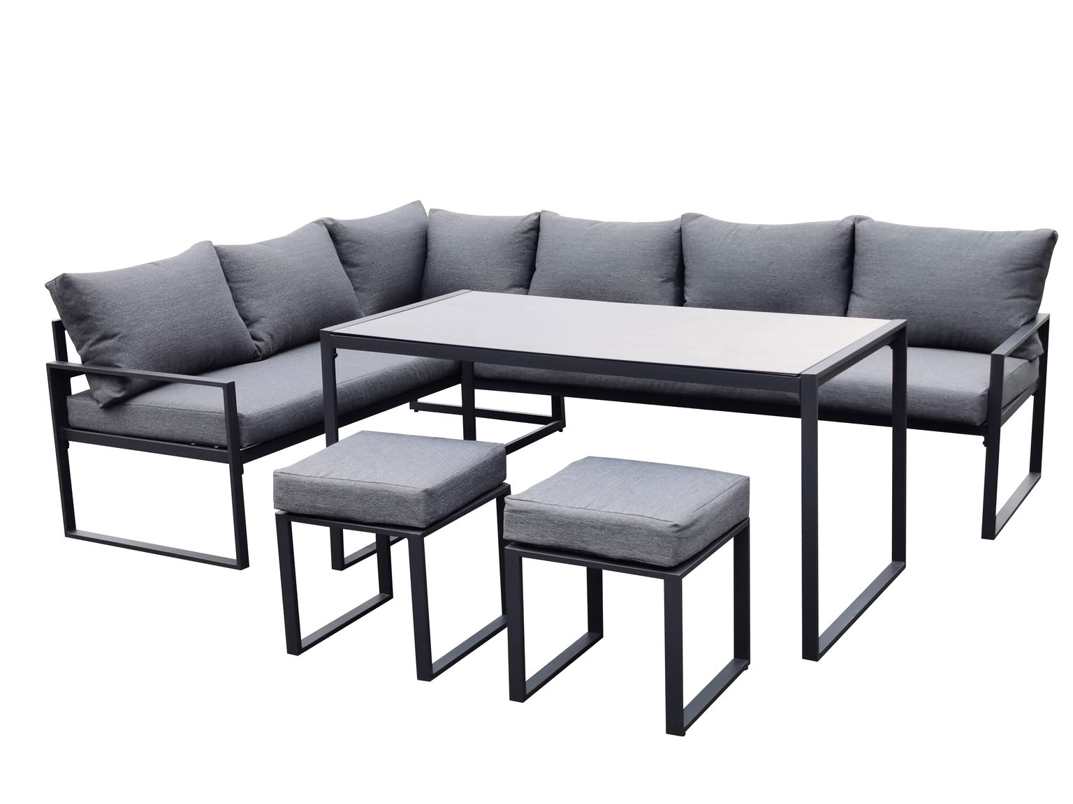 Lauko baldų komplektas Leipcig, 3 vietų kampinė sofa, 3 vietų sofa, stalas ir pufas - 1