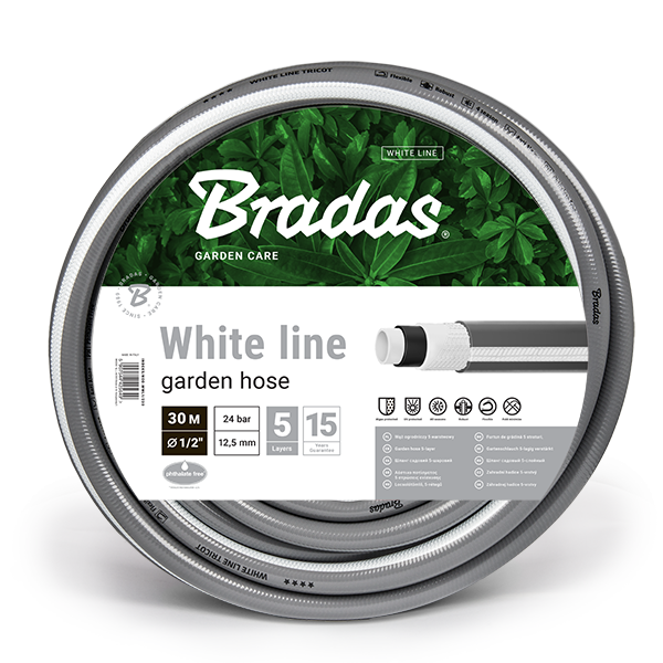 Laistymo žarna BRADAS WHITE LINE, 1/2" 30 m, baltos spalvos