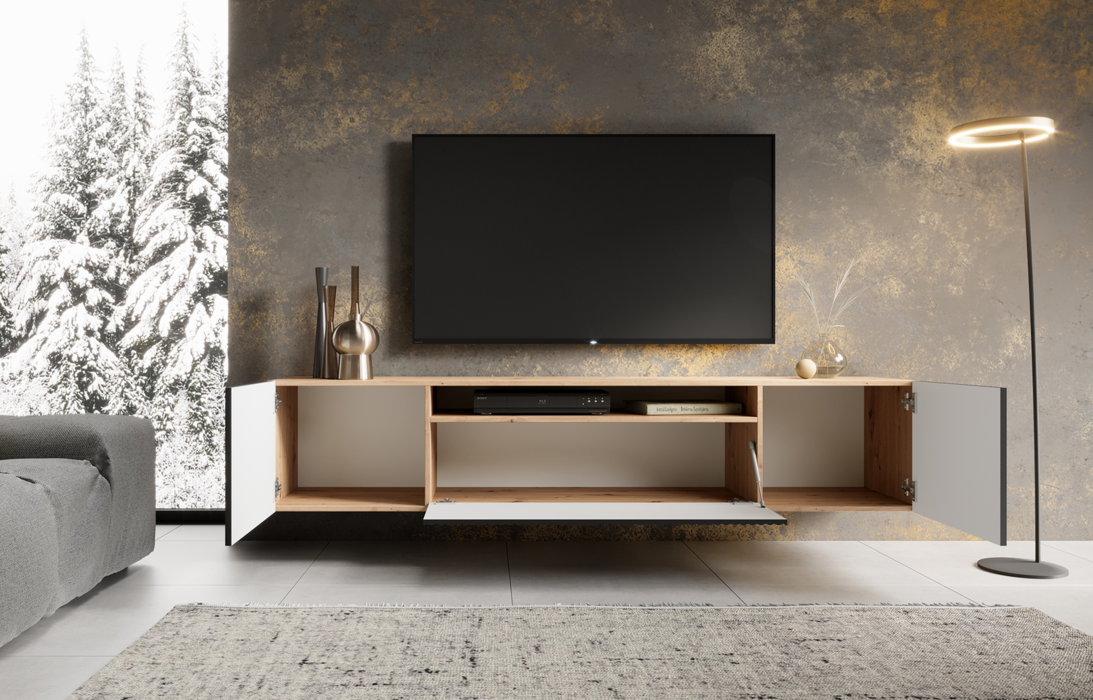 TV spintelė NOEMI, ąžuolo/juoda-1