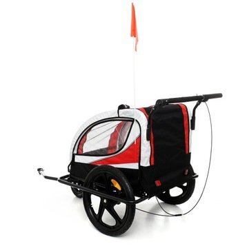 Dviračio priekaba vaikams su amortizatoriais ir pasisukančiu priekiniu ratuku BabyMaxi, raudona - 2