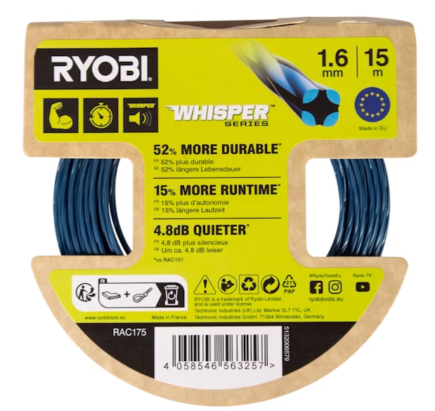Apvalus žoliapjovės pjovimo lynas RYOBI RAC175, 1,6 mm x 15 m-0