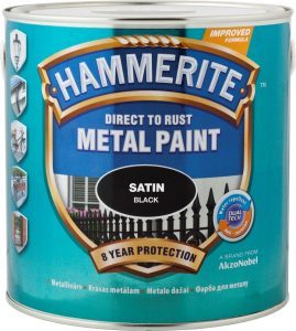 Metalo dažai HAMMERITE SATIN FINISH, pusiau matiniai, juodos sp., 5 l-0
