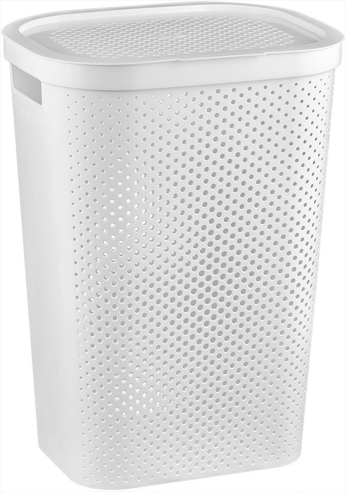 Plastikinė skalbinių dėžė CURVER INFINITY DOTS, baltos sp., h60 x 44 x 35 cm, 59 L